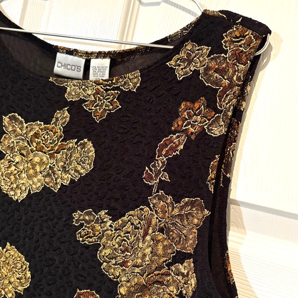 Chico's Tank Top Size 3/XL Metallic Floral Brocade Jacquard Sleeveless Black EUC - Picture 3 of 9